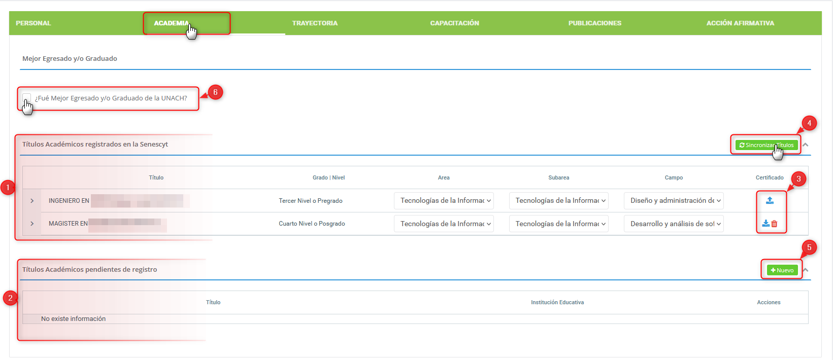 Registrar información académica