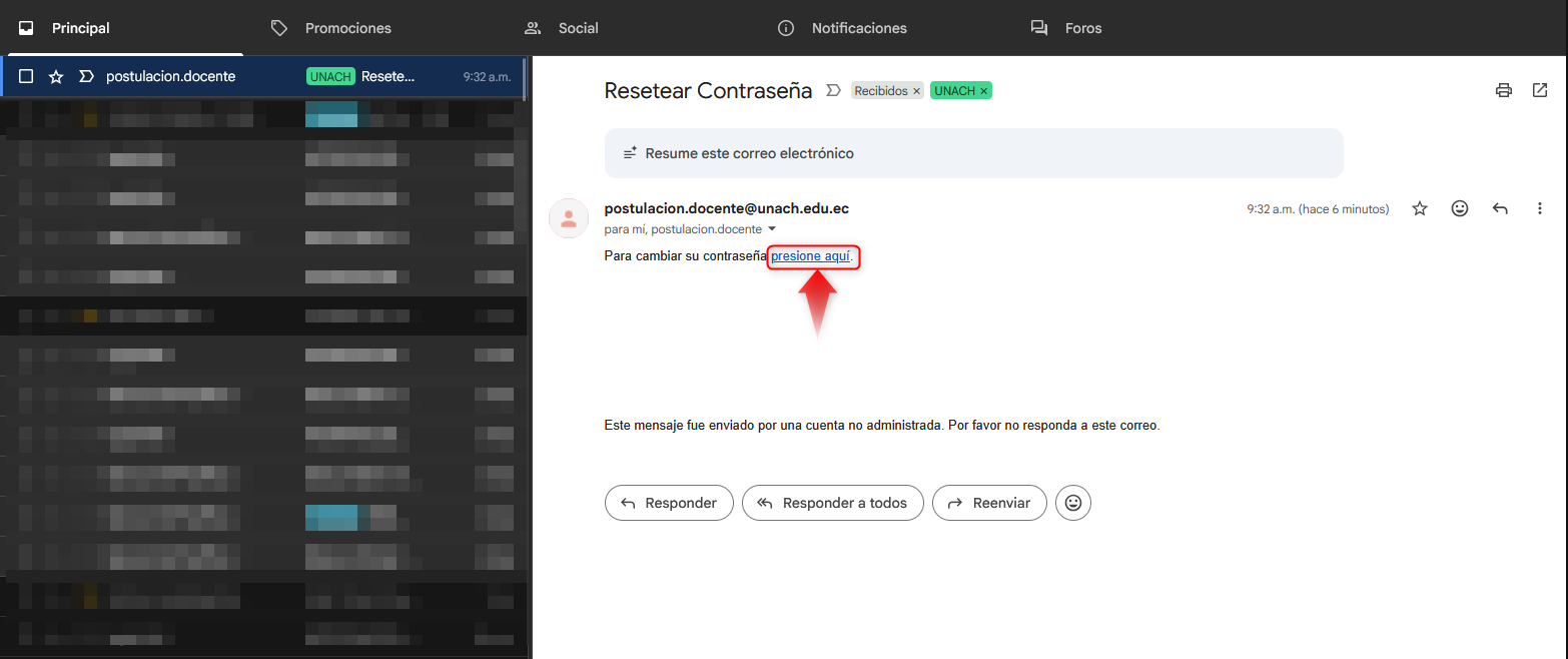 Correo electrónico de recuperación de constraseña