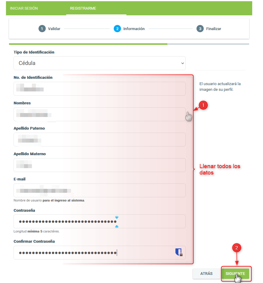 Registrar datos postulante